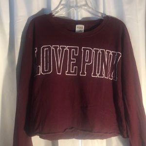 PINK Maroon Long Sleeve Crop Top
